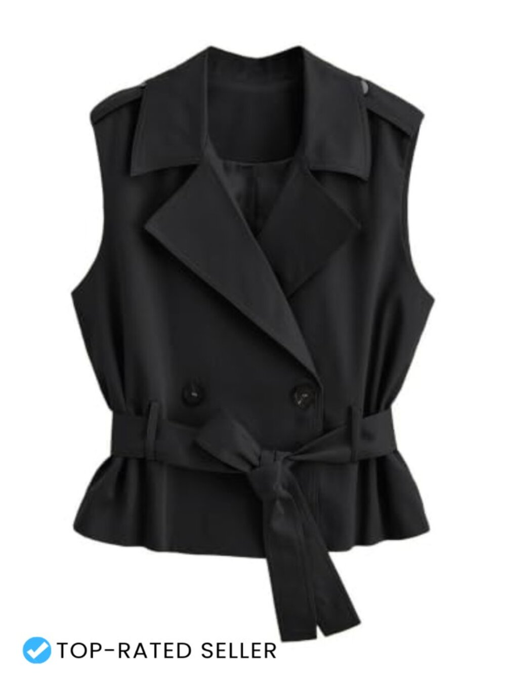 Sleeveless Trench Vest Double Breasted Belted Lightweight Jacket